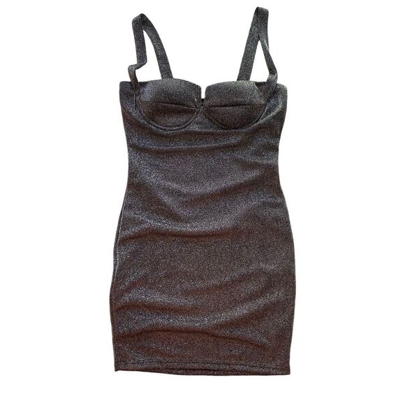 Blanc Sparkly Mini-Dress fitted Black Glitter Small Homecoming Prom holidays - Picture 1 of 11